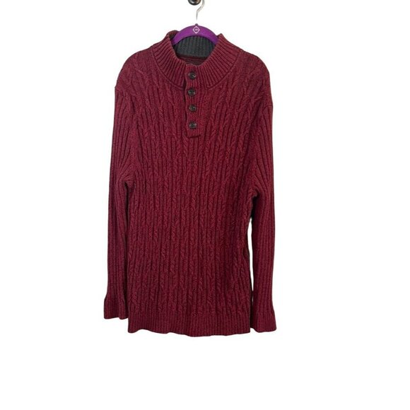 Tasso Elba Sweater Men 2XL Red Mock Neck Pullover Cable Knit Festive Neutral 80s - Picture 1 of 10